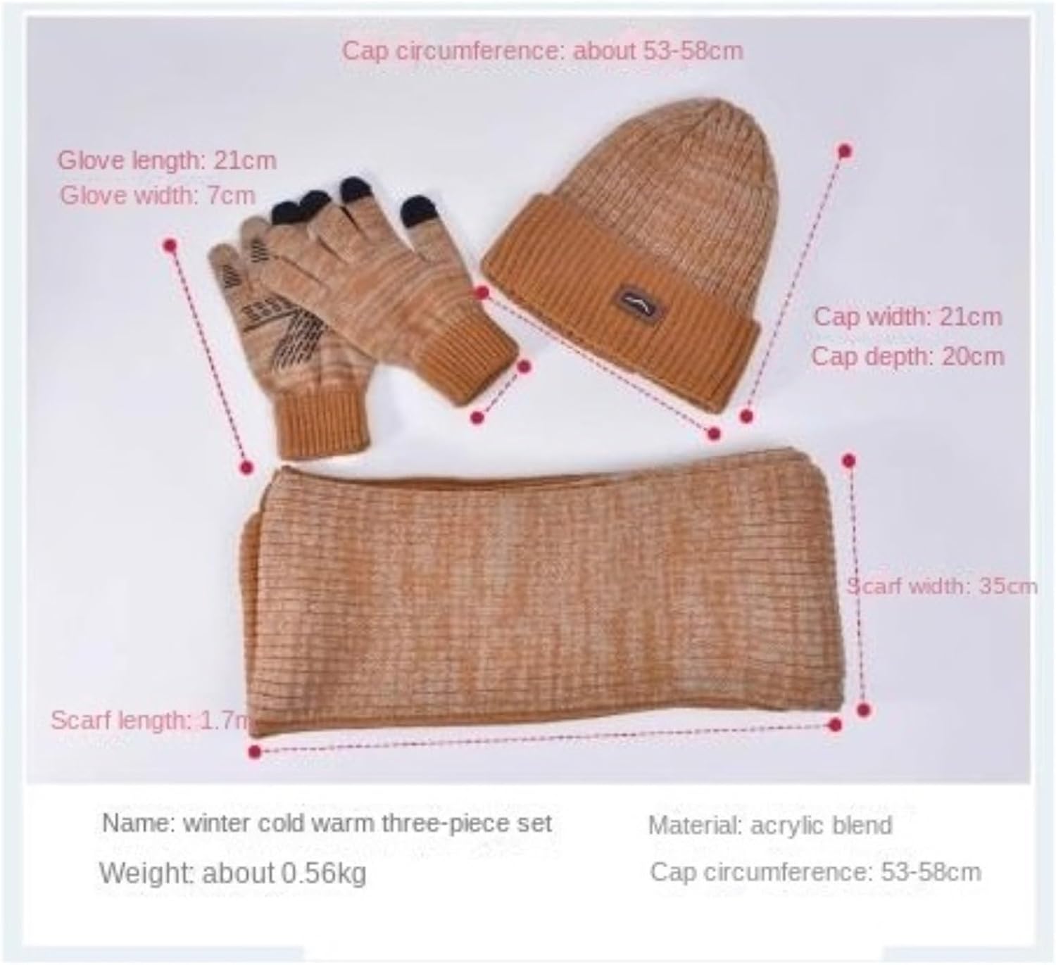 Hat Scarf Gloves Set Hat Gloves and Scarf 3piece Outdoor Fleece-Lined Warm Set Winter(Brown)