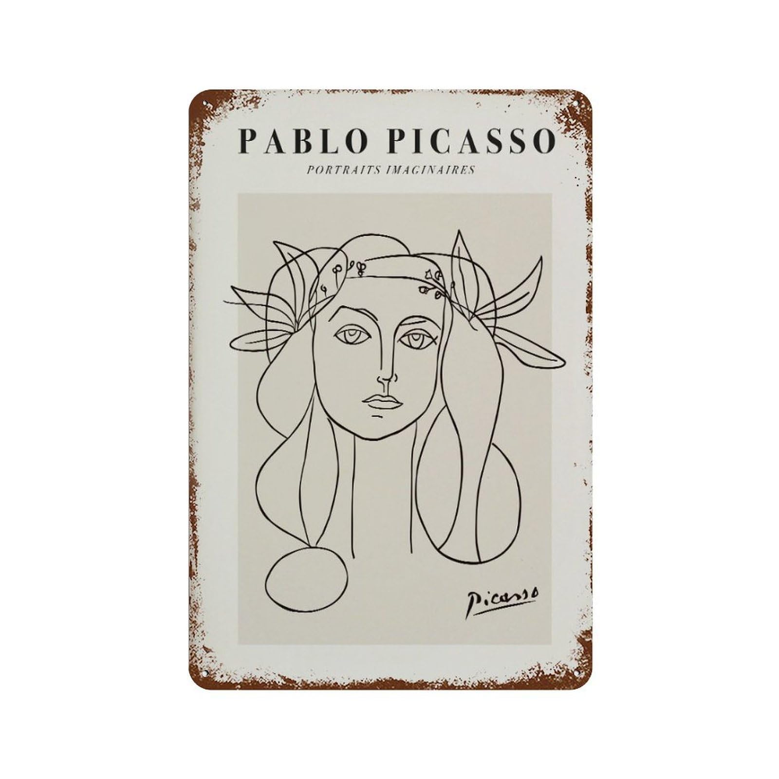 xiaoxiaoshen Picasso Woman Portrait Surrealist Line Wall Decor Art Metal Tin Poster Modern Home Decor Art Home Bar Shop Decorations Vintage Sign 30x20cm