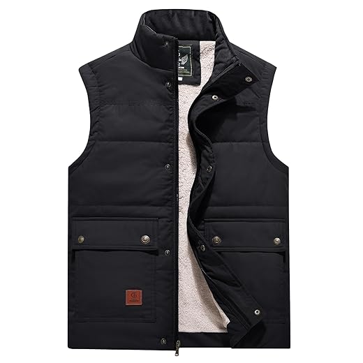 Flygo Colete acolchoado masculino de inverno quente ao ar livre acolchoado jaqueta sem mangas forrada de lã grossa