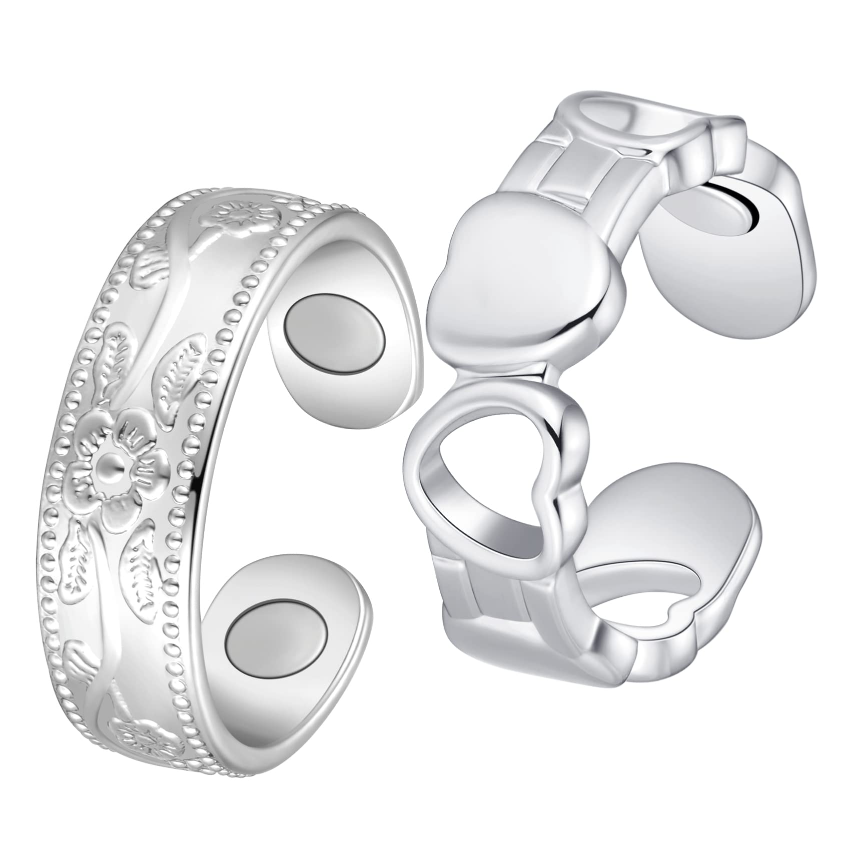 Jecanori Copper Magnetic Rings for Men Women,2Pcs Retro Style 99.99% Solid Copper Rings with Ultra Powerful 4X Magnets(3500 Gauss),Adjustable Size with Jewelry Box