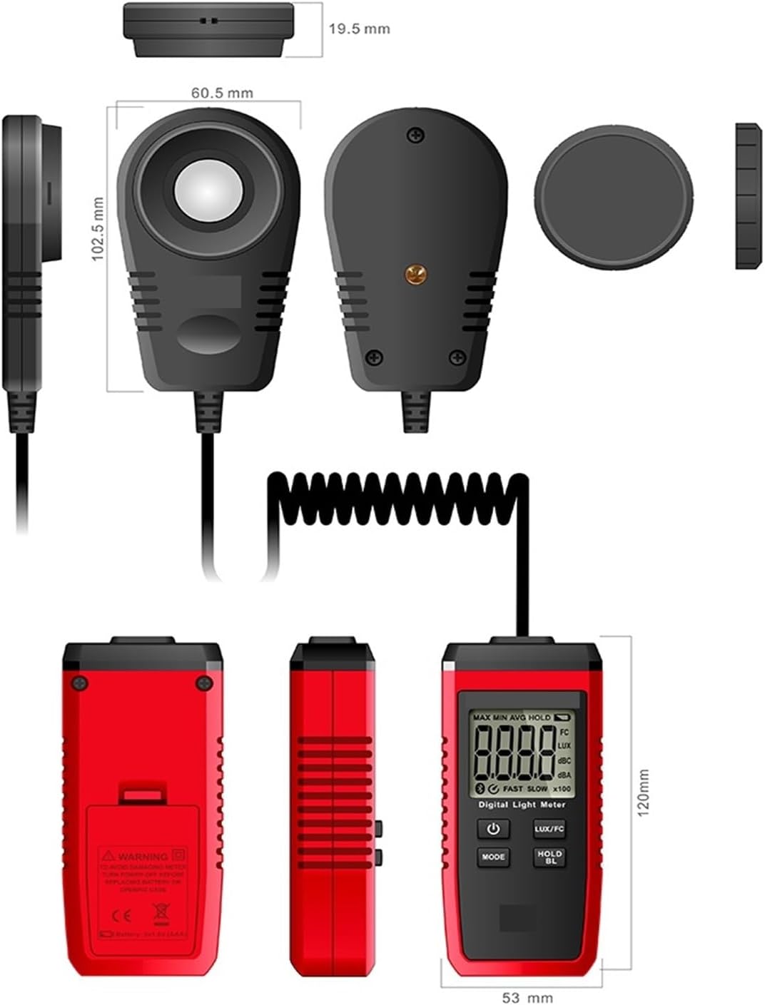 Photographic Light Meters Illuminometer Light Meter 200,000 LUX Digital Luxmeter Luminance Lux Fc Test Max Min Illuminometers Photometer for Plants Aquarium Light Tester