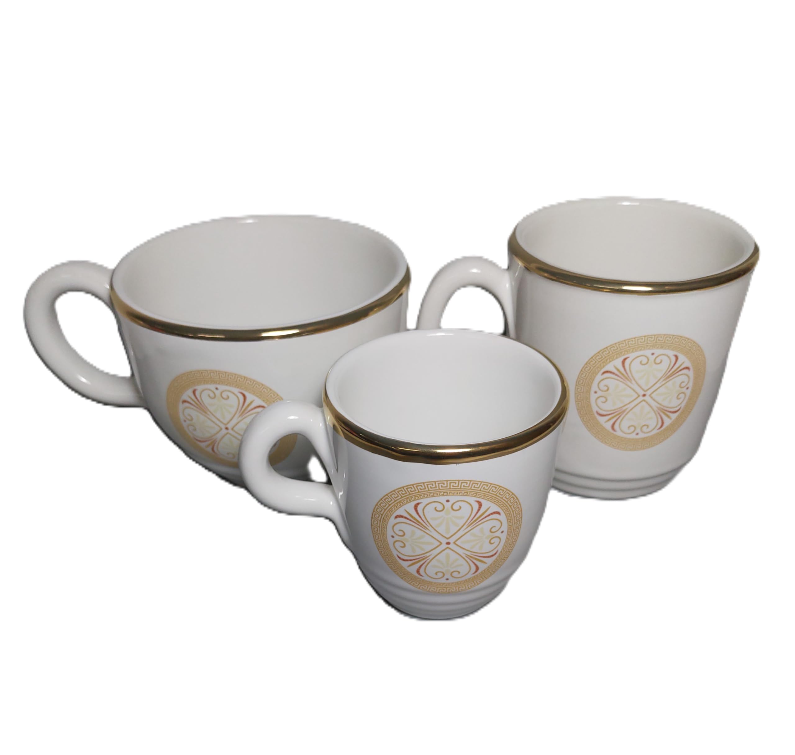 Set di 3 tazze colore bianco con antico tema Vittoria alato greco