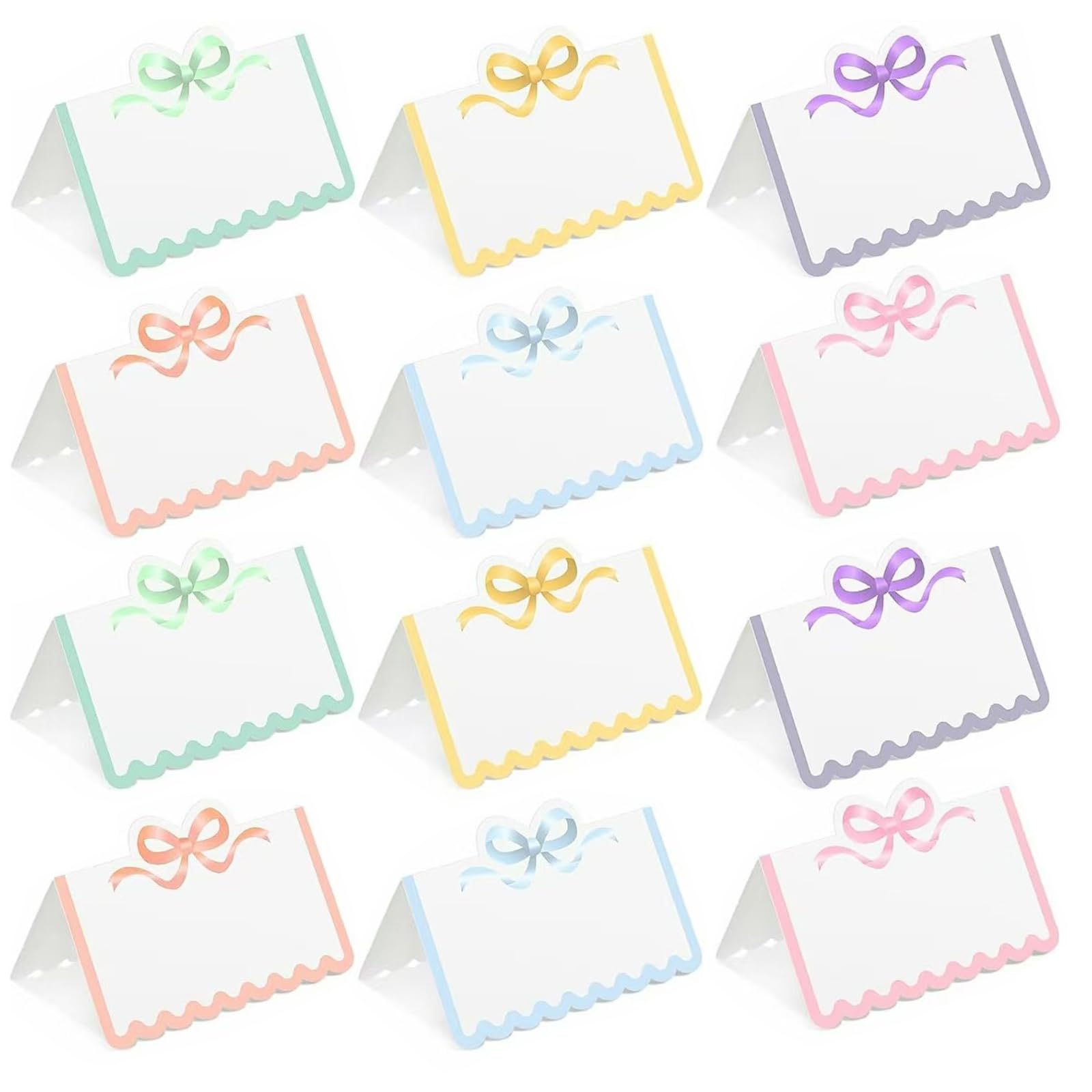 Toyhood 60pcs Colorful Bow Tie Blank Cards with Pink Bow Design, Elegant Wedding Table Place Cards Invitation, Blank Seating Assignment Label Card, for Birthday, Party, Wedding, Baby Shower