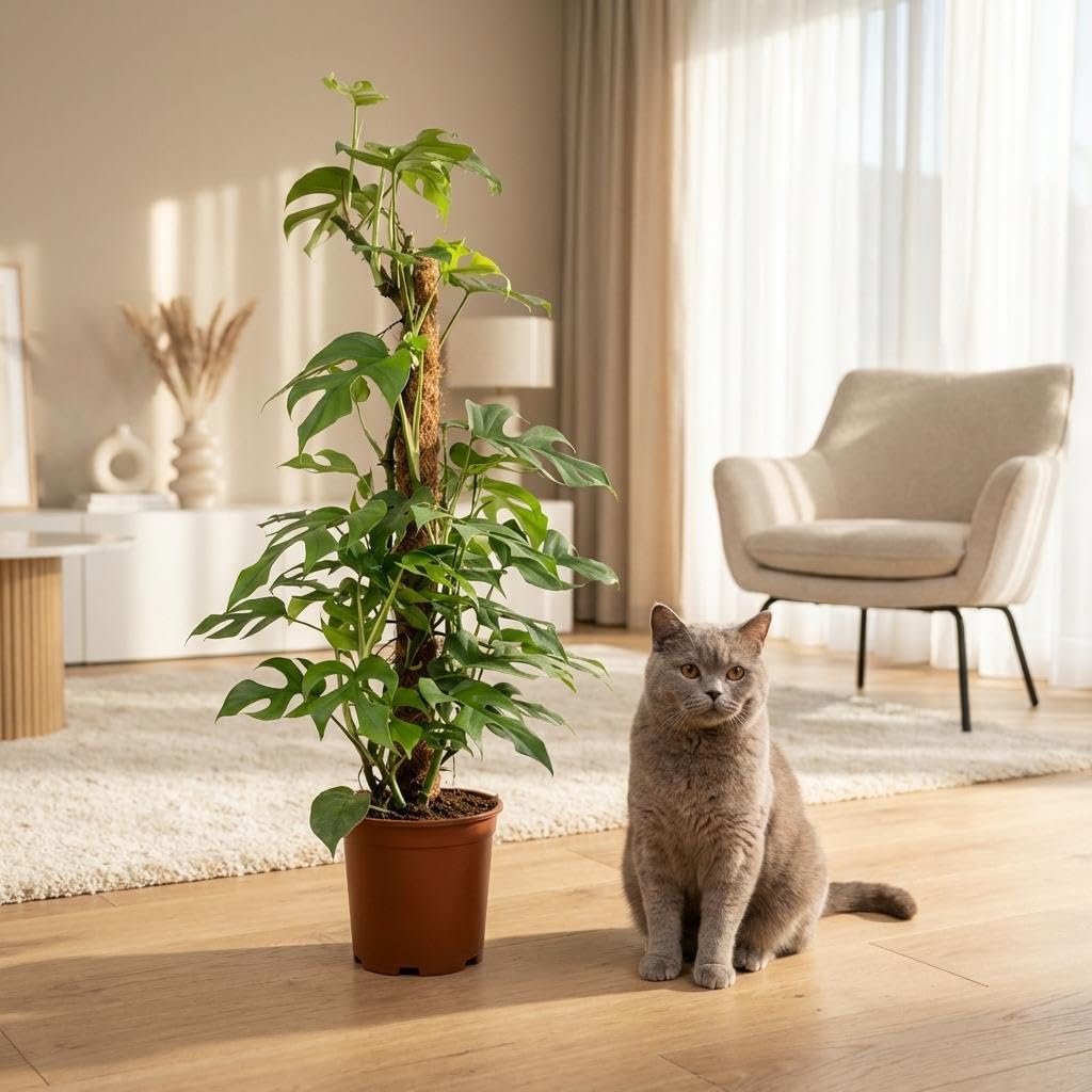 Green boutiQ - Plante d'intérieur - Mini Monstera - Monstera Minima sur Tuteur - Vert - Entretien facile - 1 Plante - Pot 19cm - Hauteur 90cm