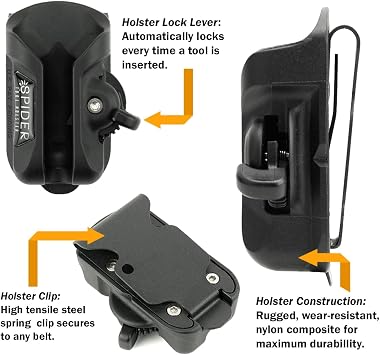 Spider Tool Holster - Self Locking, Quick Draw, Universal Tool Holder - Clips onto Any Belt - Requires Other Spider Tool Holster Accessories
