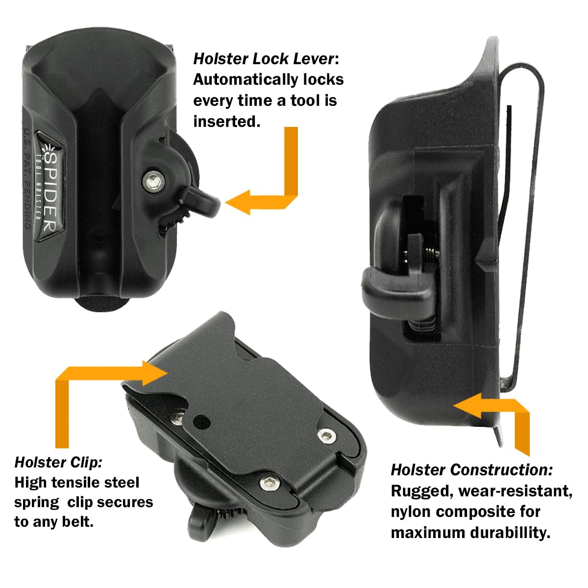 Spider Étui à outils – Autobloquant, tirage rapide, porte-outils universel – Se clipse sur n'importe quelle ceinture – Nécessite d'autres accessoires Spider Tool Holster