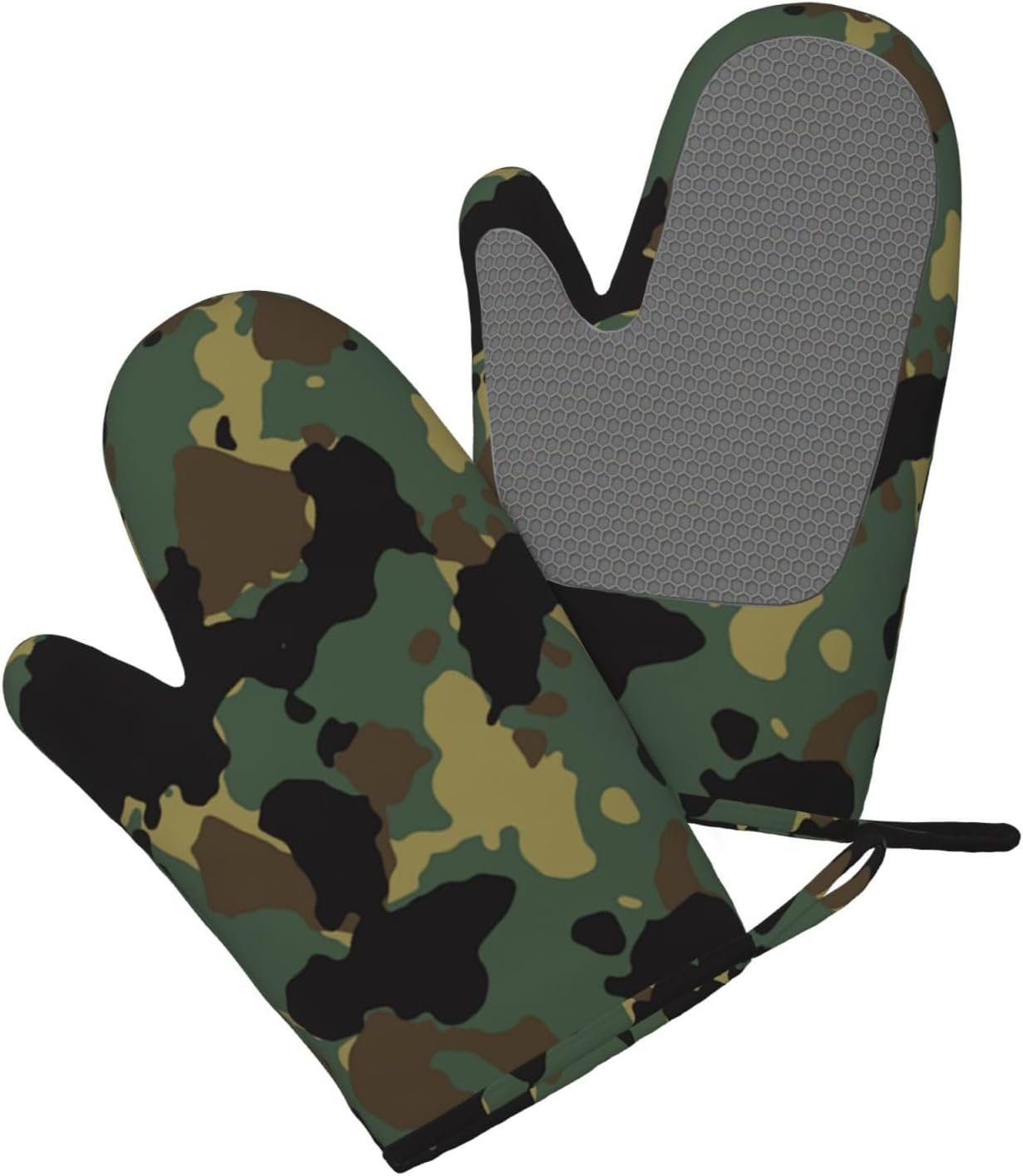 Camouflage Pattern Oven Mitts and Pot Holders Set of 4 Heat Resistant Kitchen Gloves with Silicone Palm Hot Pads for Baking Cooking Grilling BBQ