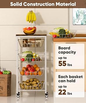 Kitchen Storage Rack White & Fruit Storage Cart White