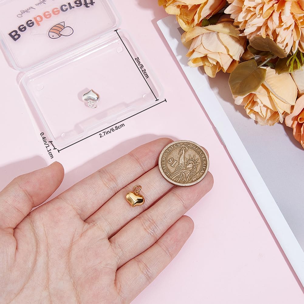 Beebeecraft 1 Box 2Pcs Puffed Heart Charms 925 Sterling Silver 3D Love Heart Pendants Charms 2 Colors for Necklaces Bracelets Jewelry Making (10x10mm) - Image 3