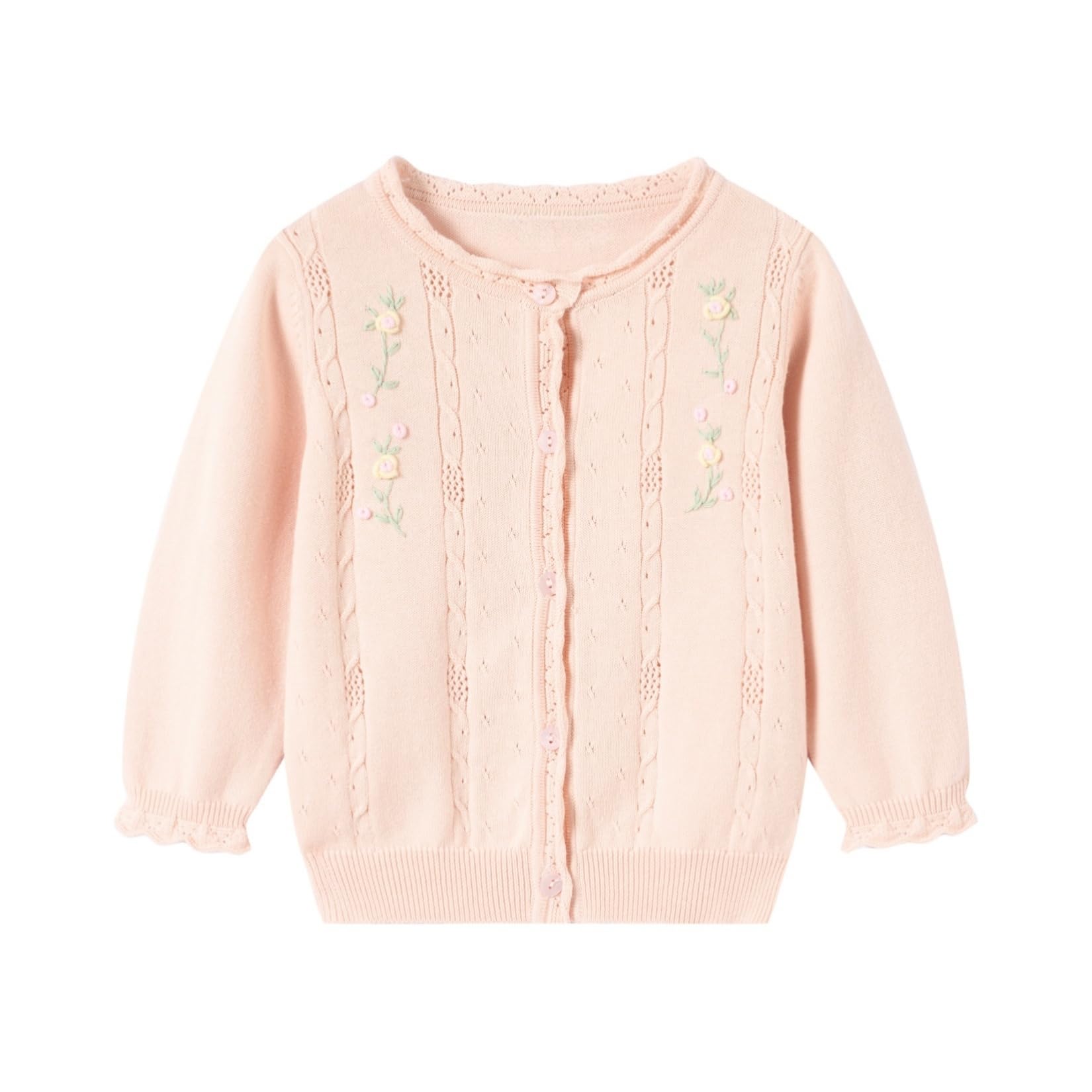 Mud Kingdom Cardigan lavorato a maglia per ragazze con ricamo floreale carino volant orlo primavera autunno abbottonatura