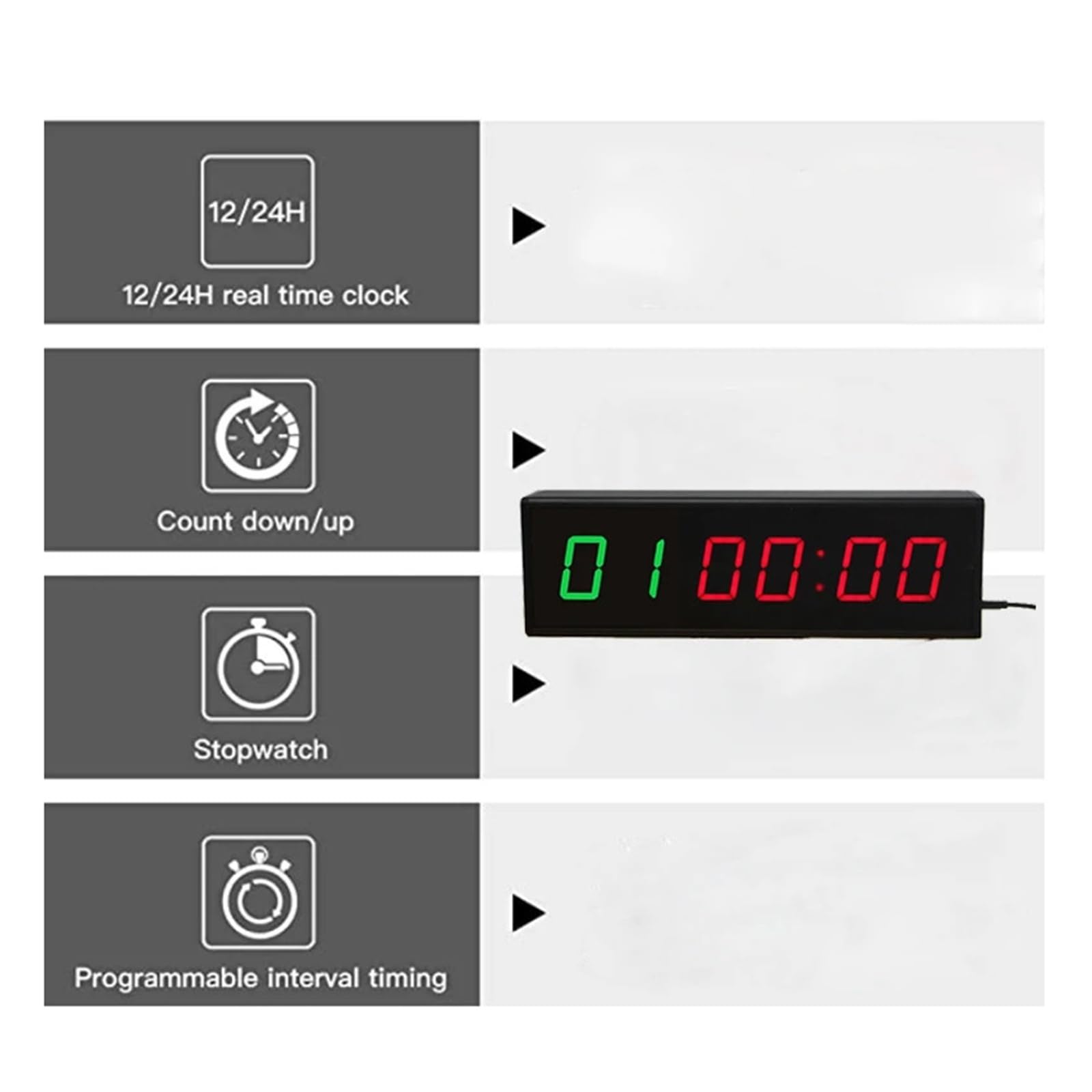 Reloj digital LED multifunción de pared con cuenta regresiva de 6 dígitos y temporizador for entrenamiento de intervalos Uso en múltiples escenarios(Blue)