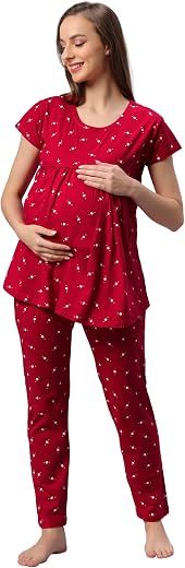DZZO Women's Cotton Printed Nice Striped for Maternity wear &amp; Feeding Nighty Comfortable Use Night Dress
