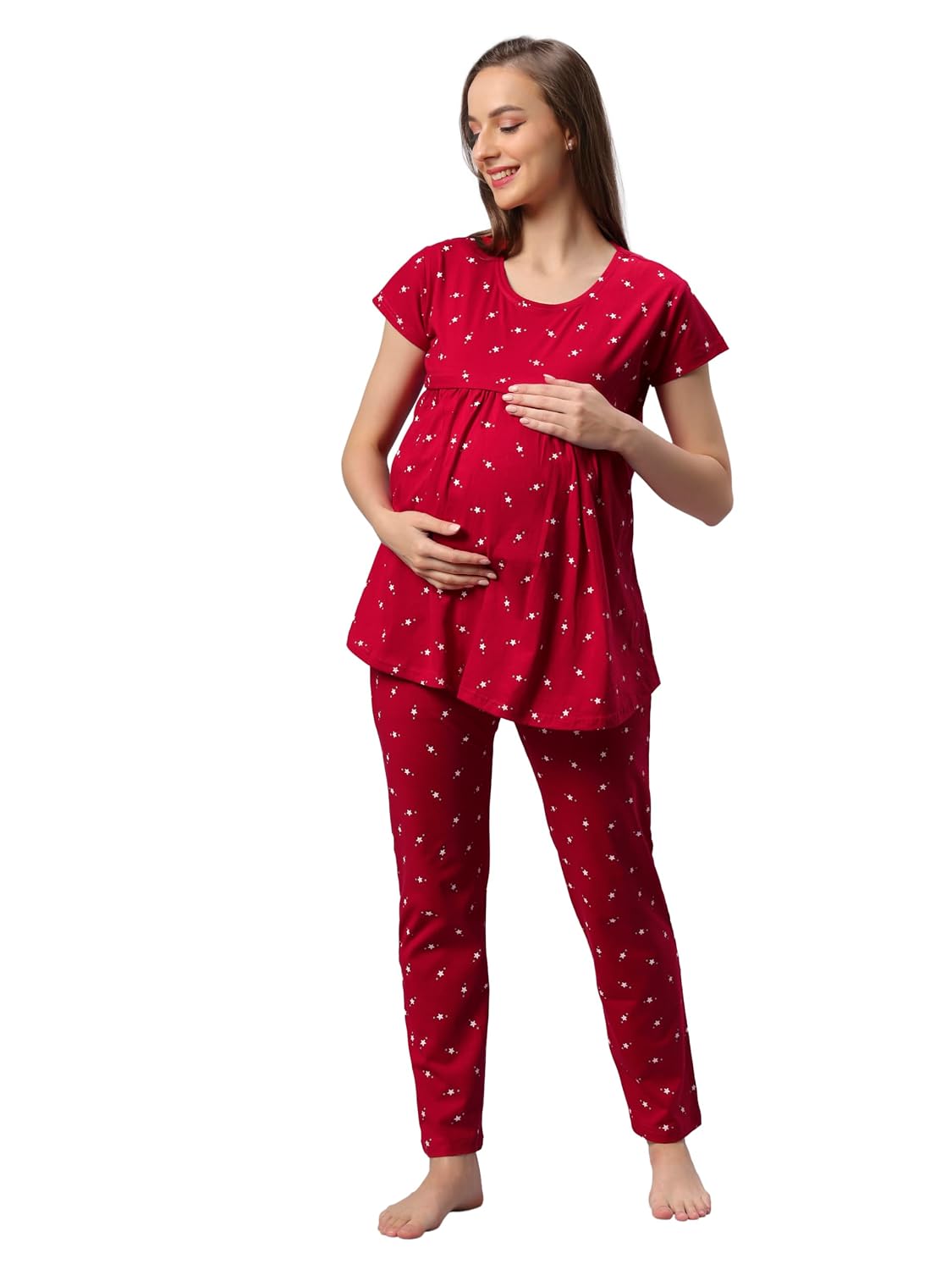 DZZO Women's Cotton Printed Nice Striped for Maternity wear & Feeding Nighty Comfortable Use Night Dress