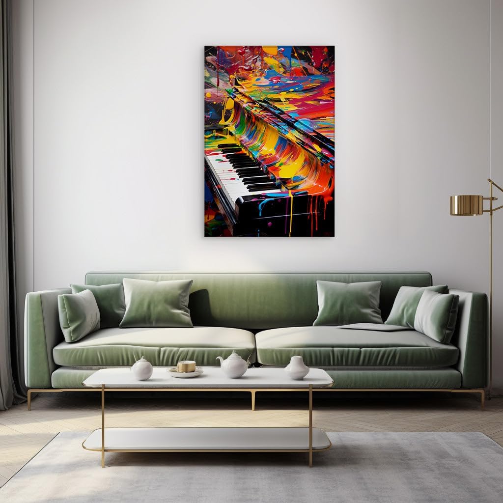 Art Wall: Symphony Of Colors And The Grand Piano In a Riot Of Creativity. Interior Decor, Canvas Art Design, Art Apartment Decoration, Office Arts Design. Size:: 69x46 cm (27x18 inch)