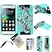 For Huawei Raven LTE H892L ITUFFY 3items: Screen Film+Stylus Pen+Dual Layer Impact Resistance Plastic Cover Soft Rubber KickStand Hybrid Case (Blue Paisley Sun Flower)