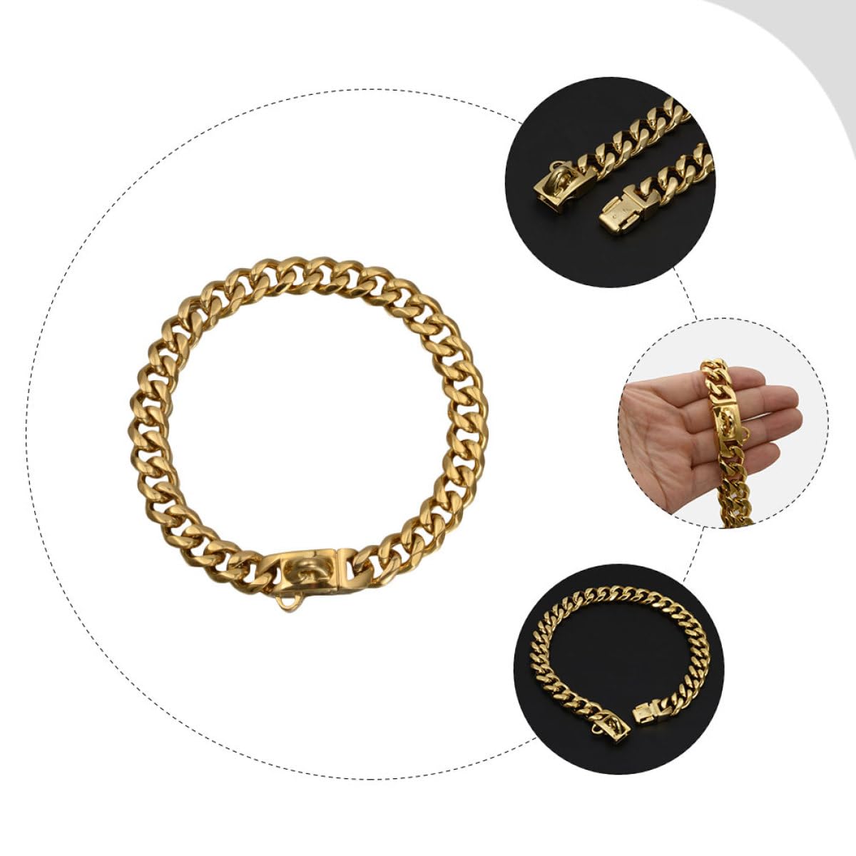 Toyvian Collar para Perros de Acero Inoxidable Resistente al Desgaste Accesorio Decorativo para Cachorros Diseño Elegante Dorado para Fiestas y Adiestramiento