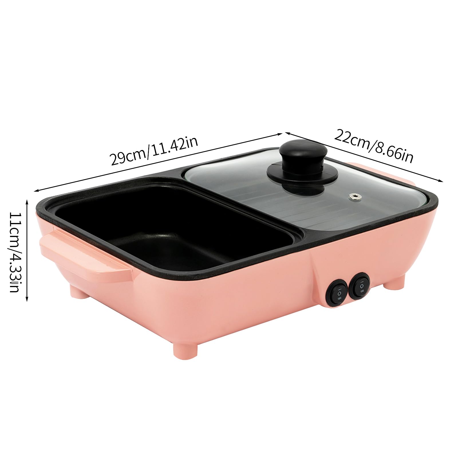 Hot Pot with Gril, 2 in 1 Indoor Non-stick Independent Dual Temperature Control Korean BBQ Grill 1200W Electric Hot Pot and Frying Pan (Pink)