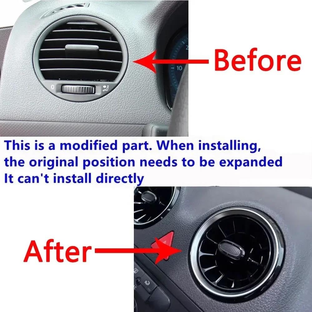 SKINII per VW per Caddy 2004-2010 Bocchette Aria Condizionata Auto Cruscotto Anteriore Centrale Uscita A/C Turbo Modificato Trim Aria Condizionata Auto Bocchette(1pcs Silver Black)