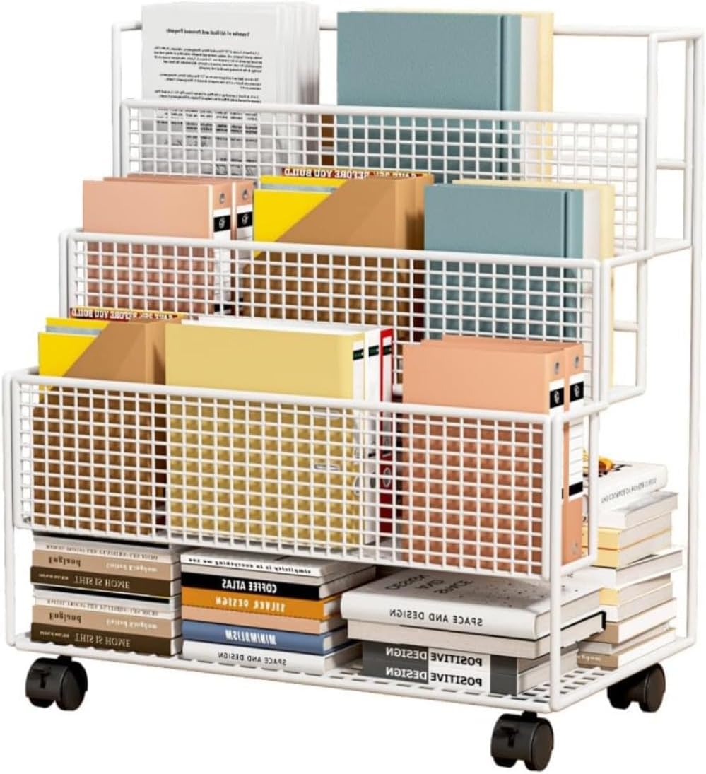 Ladfrol 机の下の本棚物置棚着地移動滑車小型カート机収納学生教室宿舎多層簡易本棚プーリ金属グリッド物置棚、多層設計、分類収納可