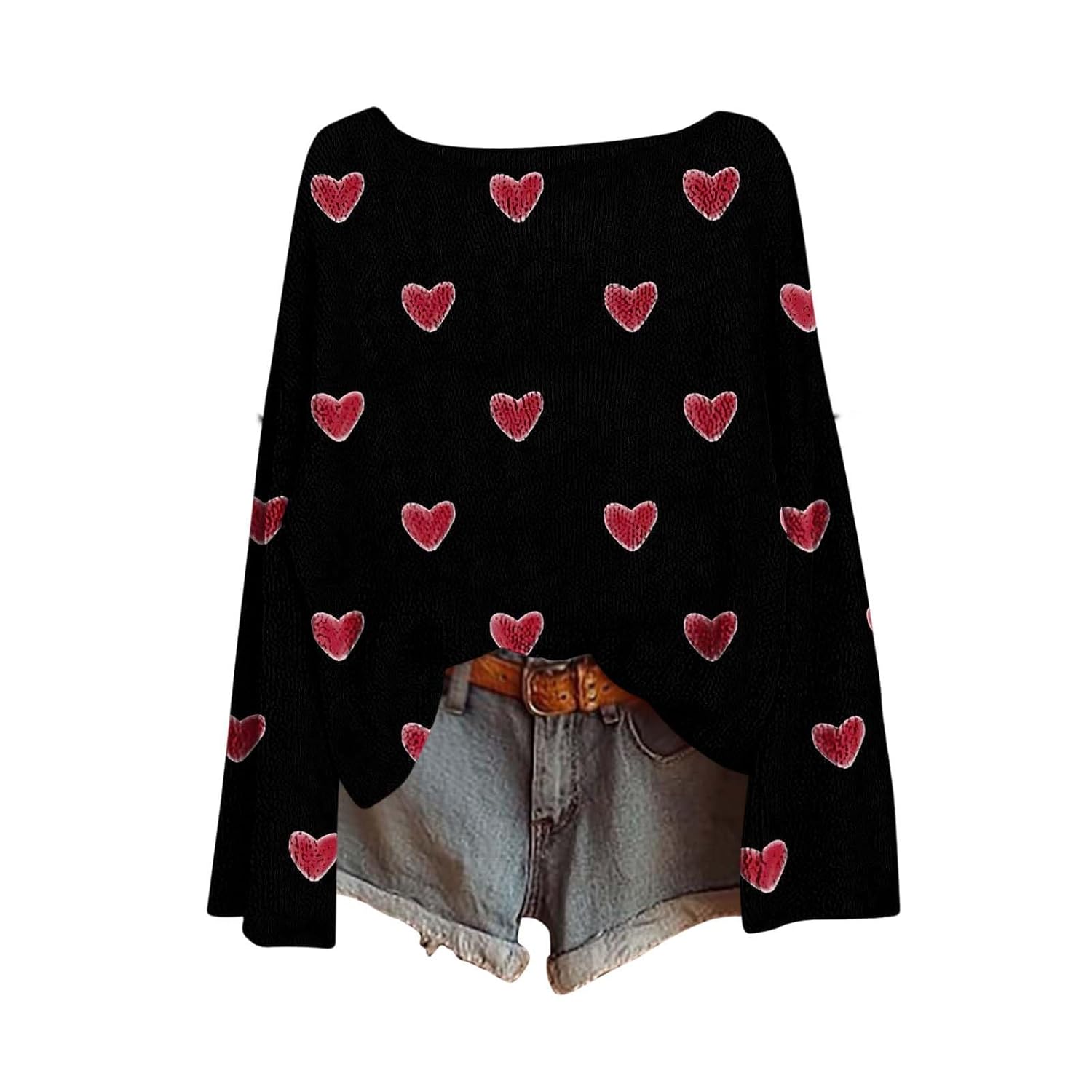 Valentine Sweater for Women Love Heart Printed Pullover Sweaters Roudn Neck Long Sleeve Spring Tops Clothes