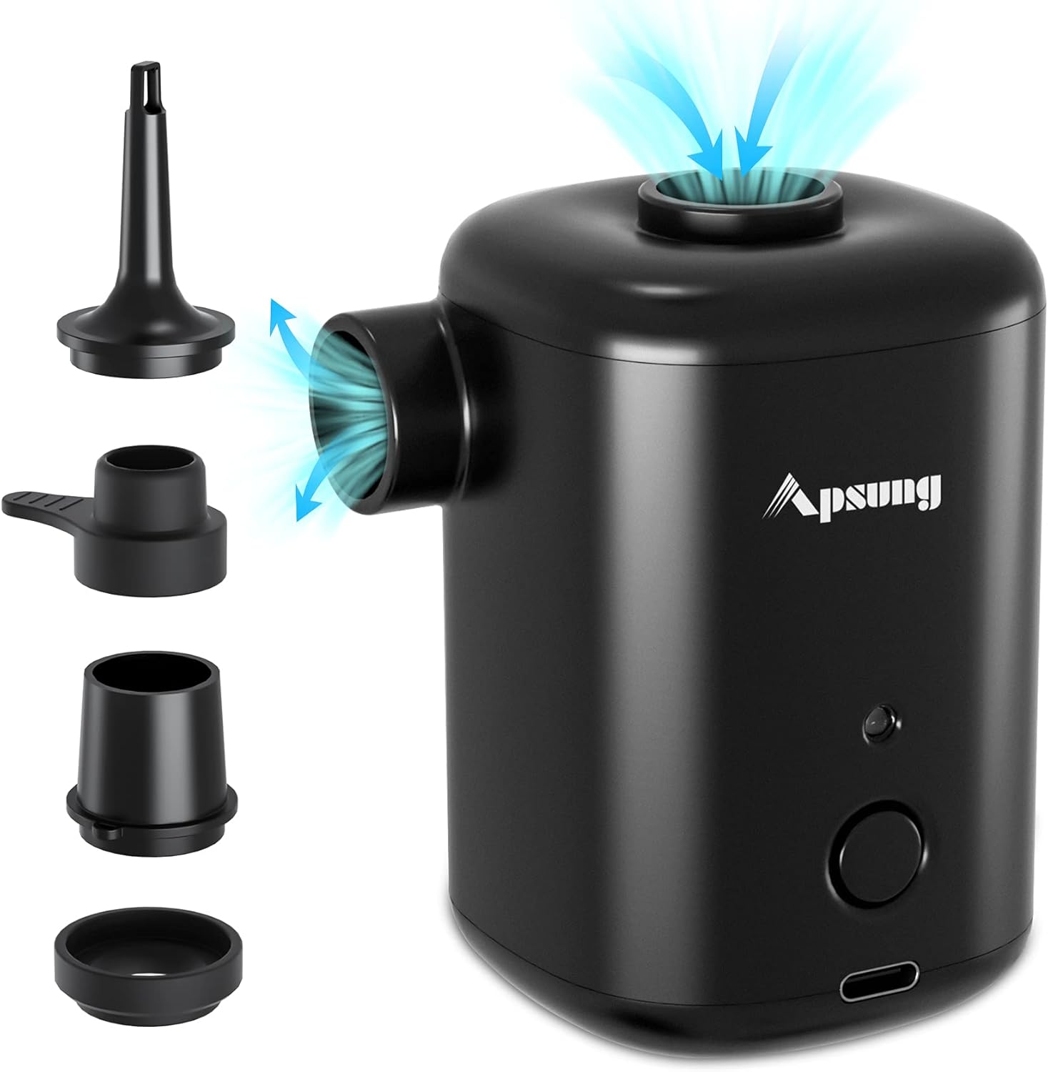 Electric Air Pump for Inflatables, Apsung Portable Cordless QuickFill Rechargeable