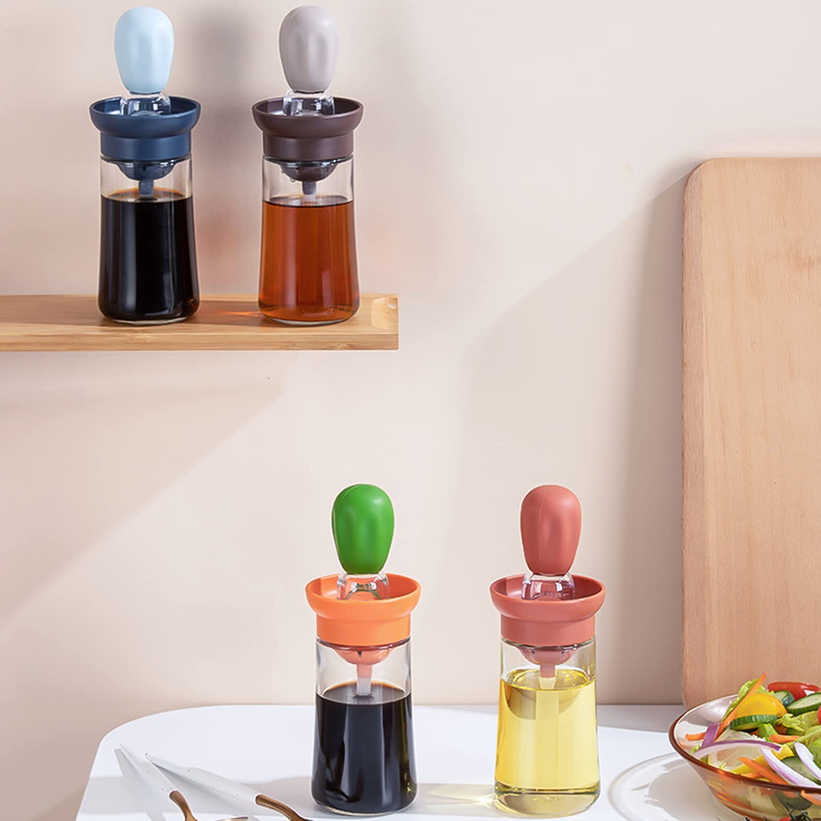 Chinese Home Gadgets, botella de aceite de vidrio con cepillo de silicona, botella dispensadora de aceite de oliva de vidrio de 7 onzas con cepillo de silicona 2 en 1 para cocina, cocinar, freír,