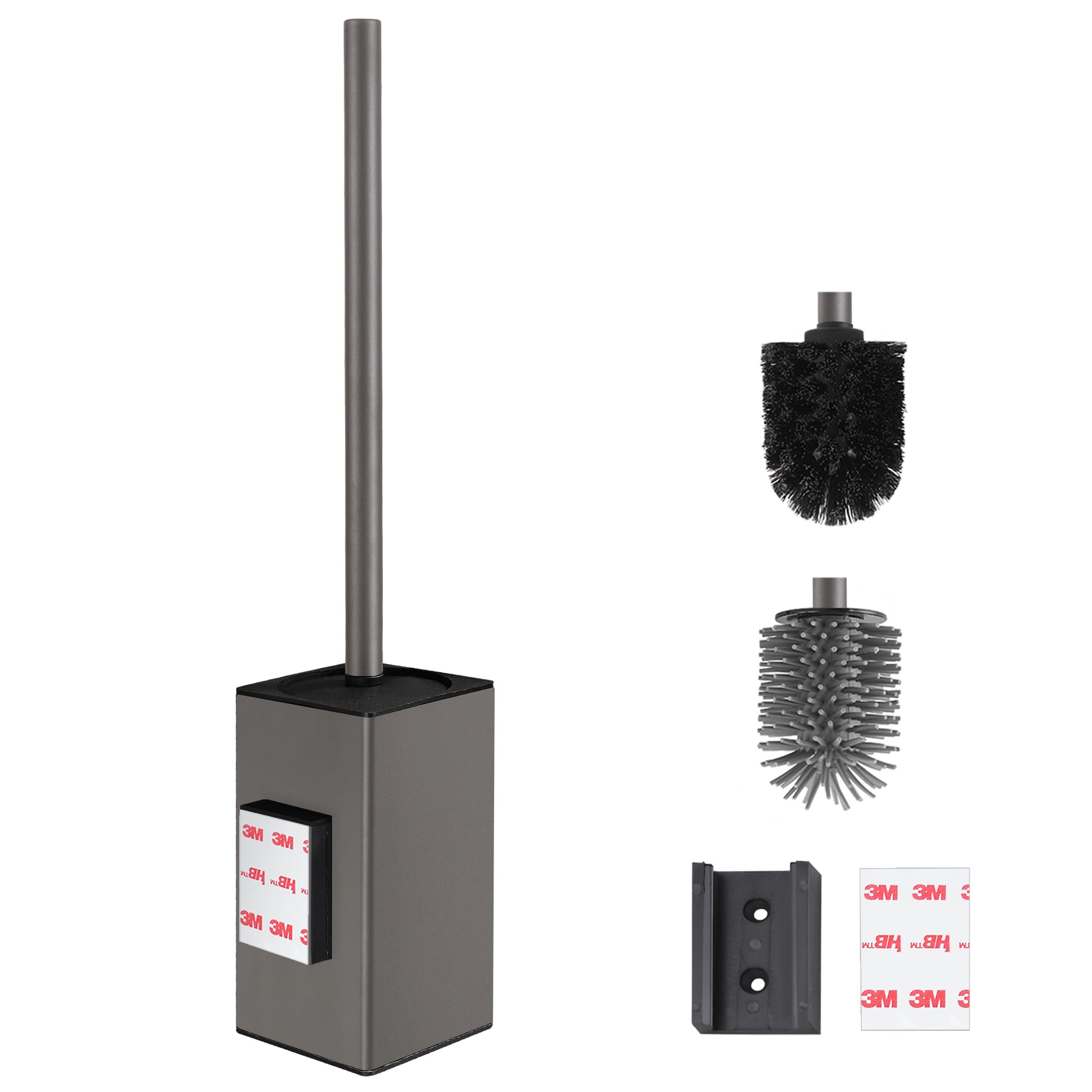 DAZI Klobürste Klebende Wandmontage ohne Bohren, Rostfreies Metall Toilettenbürste modernem Design, WC Bürste mit herausnehmbarem Innenbecher für einfache Badpflege und Reinigung (Matt Grau)