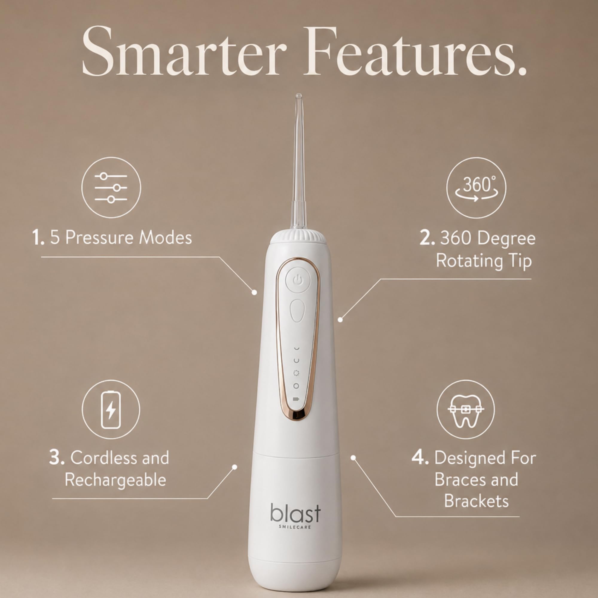 Hydropulseur sans fil avec pointe rotative à 360° pour un accès facile – Hydropulseur dentaire pour appareils dentaires et soins dentaires – Hydropulseur électrique avec chargeur USB