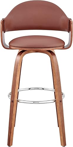 Miniatura 106 de Armen Living Jayden - Taburete de bar moderno giratorio de piel sintética gris y madera de nogal de 26 pulgadas para encimera de isla de cocina