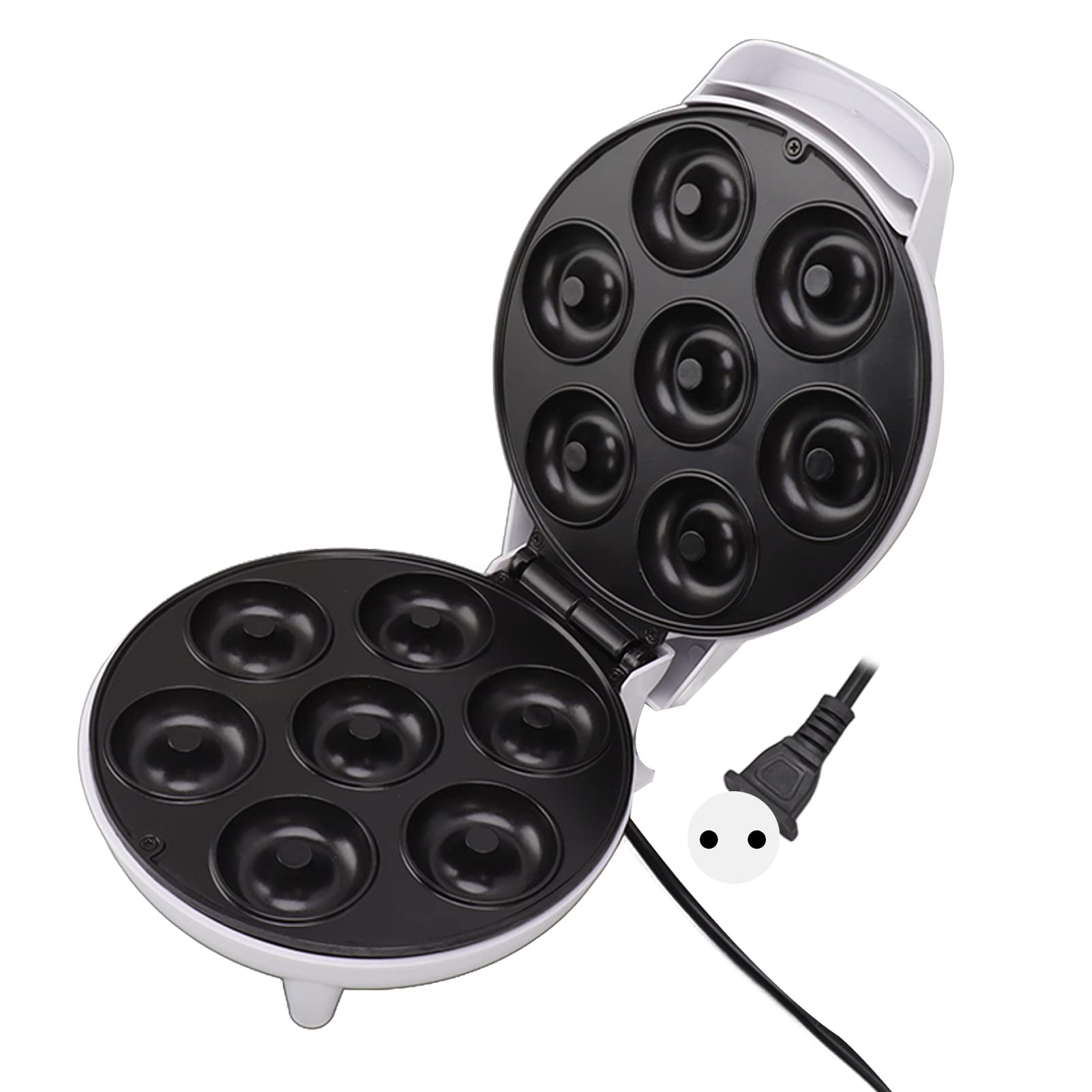 Mini-Donut-Maker, 1200 W, antihaftbeschichtet, hocheffizient, elektrische Donut-Herstellungsmaschine, backen Sie 7 Donuts in Minuten für die Küche zu Hause, weiße