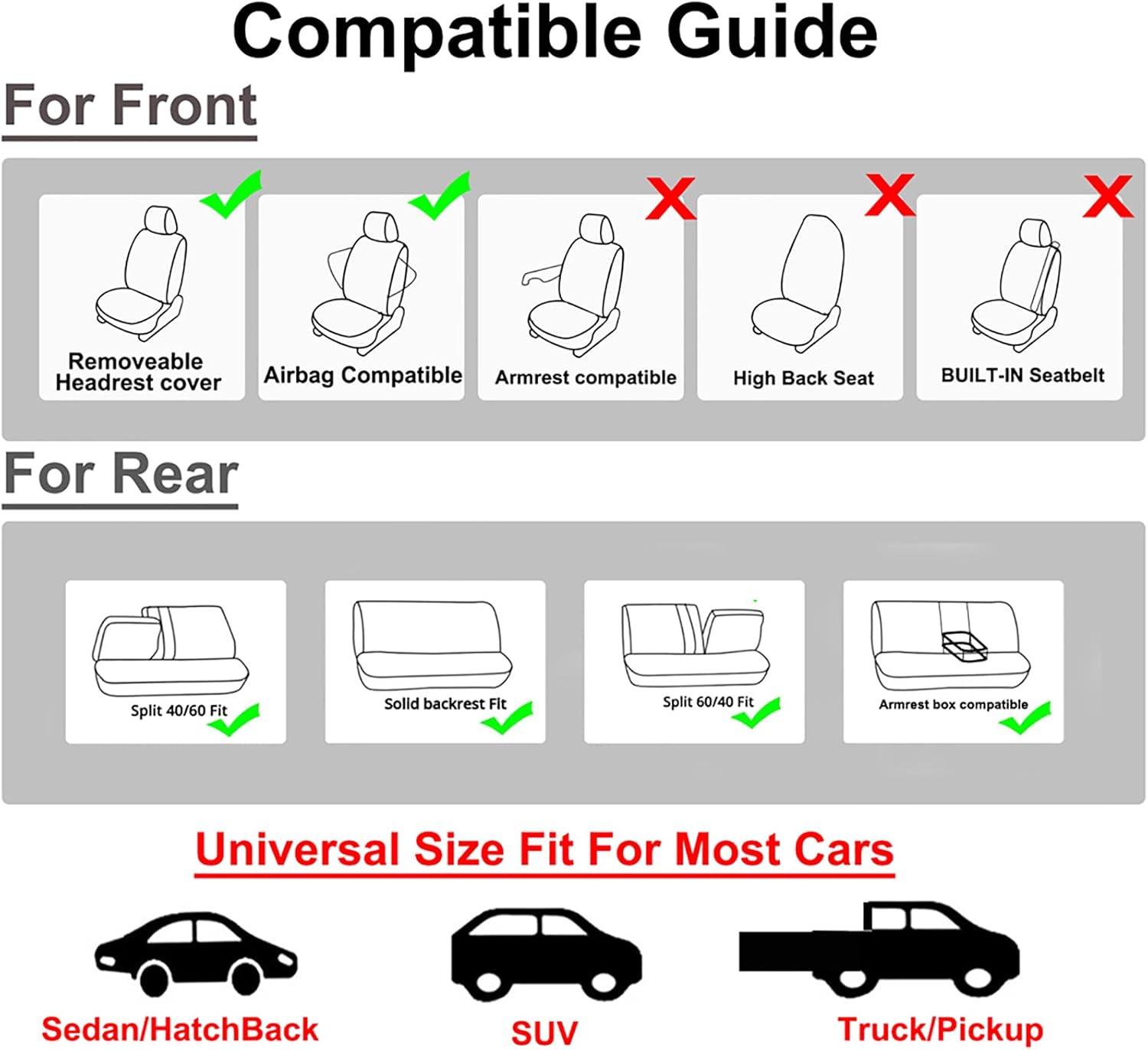 AUTOKING Car Seat Covers Full Set,Universal Size Seat Covers Fit for Most Car SUV Truck Sedan and Van,Airbag Compatible,Polyester Crimson Splicing Fabric Seat Covers for Car (Beige)