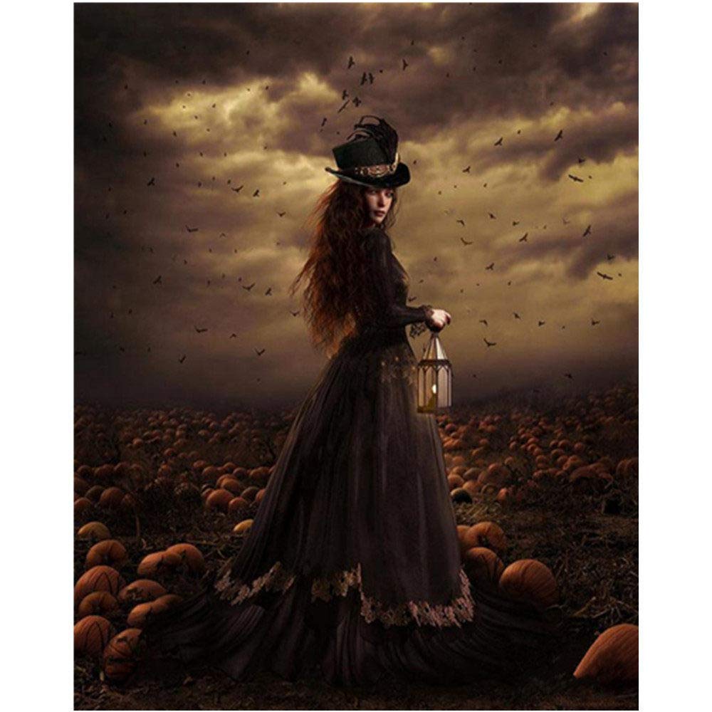 ZHAOXIANGXIANG Diy 5D Diamond Painting,By Number Kits Crystal Resin Full Drill Dusk Pumpkin Field Witch Pictures Cross Stitch Drawing Arts Craft For Canvas Wall Home Decor