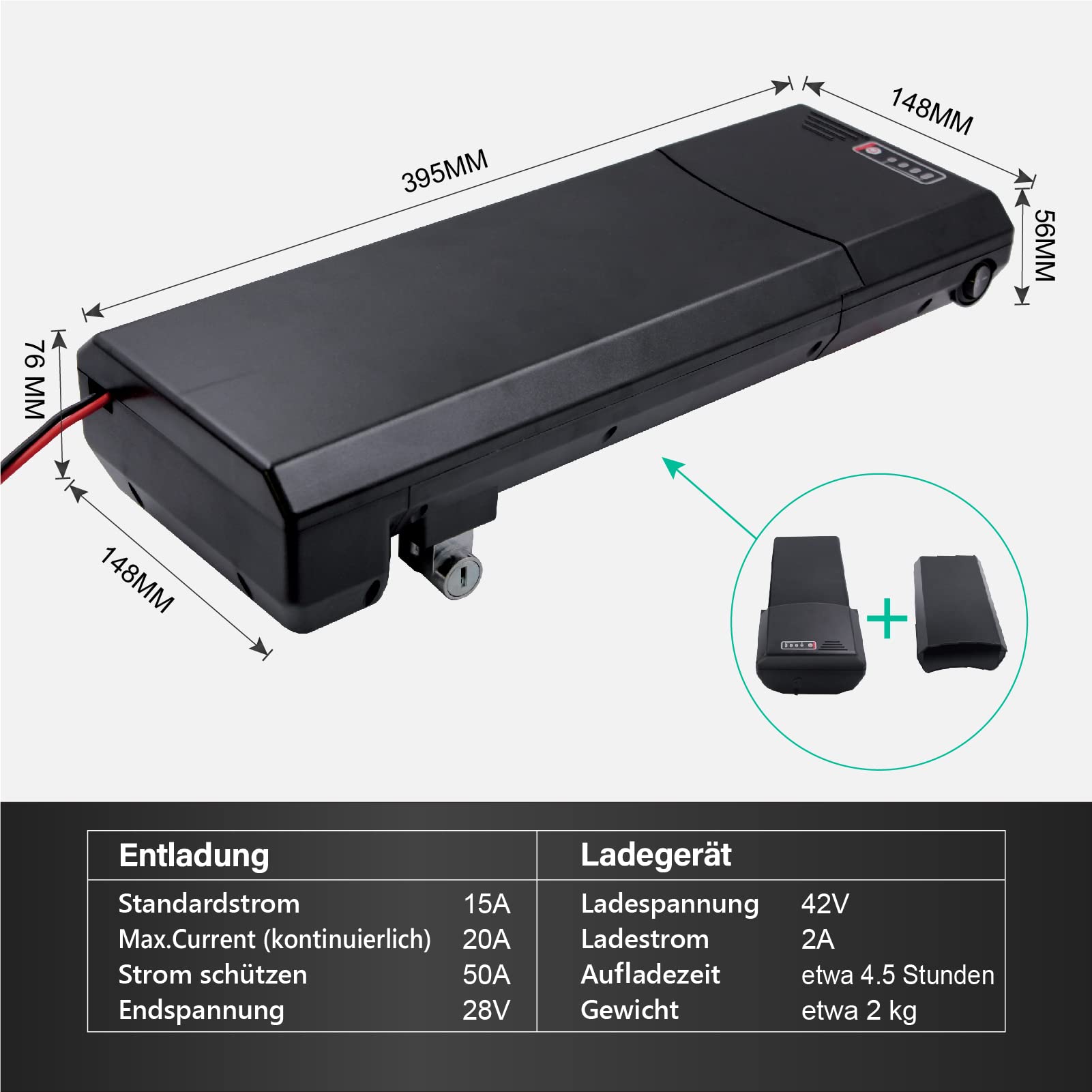 Z ładowarką do roweru elektrycznego, akumulator 36 V, 9 Ah, akumulator zapasowy do roweru elektrycznego, akumulator litowy, pasuje do systemu napędowego Bafang lub Ansmann (36V9Ah)