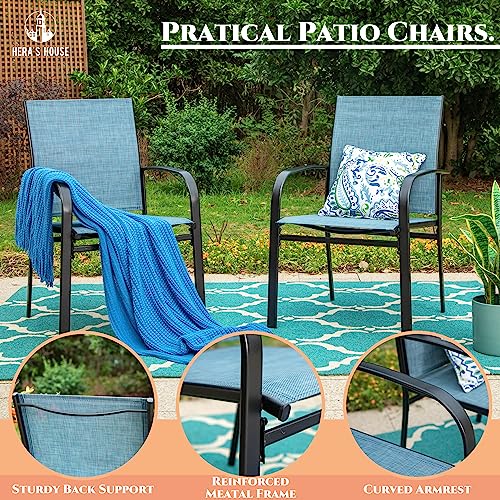 Hera's House 5 Pieces Patio Dining Set, Outdoor Table And Chairs Set For 4, 4 X Blue Textilene Dining Chair, 37" Square Metal Dining Table, For Lawn Garden Backyard Deck #TOP4