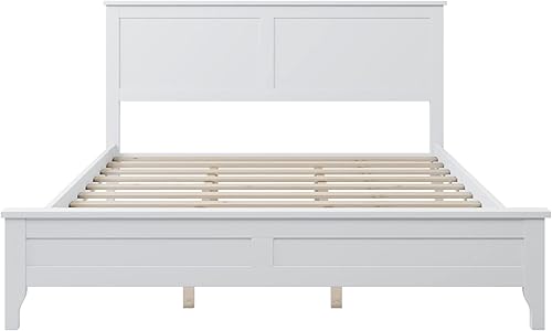 Harper & Bright Designs Cama de plataforma blanca Queen con cabecero, marco de cama de madera moderno tamaño Queen con soporte de listones de disponible en Yaxa Peru