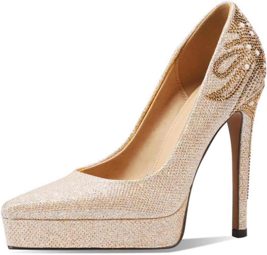 TinaCus Women's Glitter Rhinestones Pointed Closed Toe Super High Heel Platform Handmade Pumps Shoes, 4.5-9