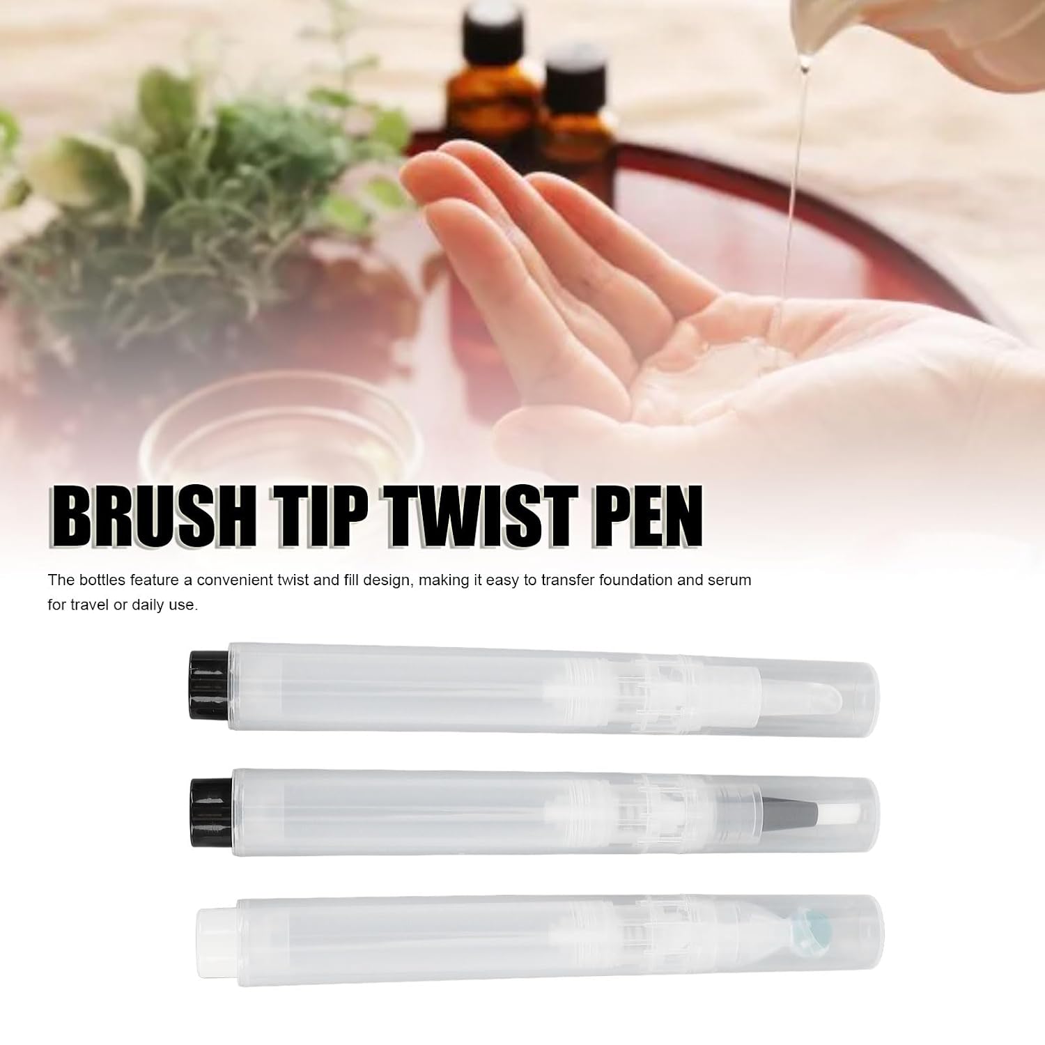 3 Pcs Brush Tip Twist Pen for Oil and Cuticle Care - Cuticle Oil Pen with Empty Roller Ball Bottle, Cosmetic Container Applicator for Liquid Foundation