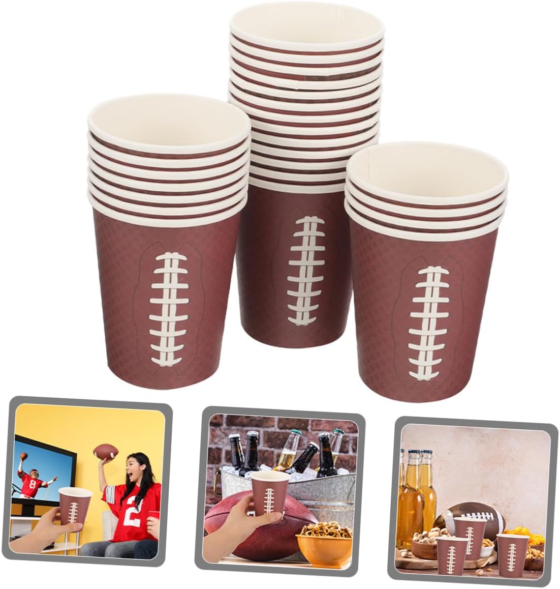 48pcs Rugby Disposable Paper Cups Thickened Paper Water Holders Brown Sports Party Cups for Game Day Tailgating Birthday Celebration