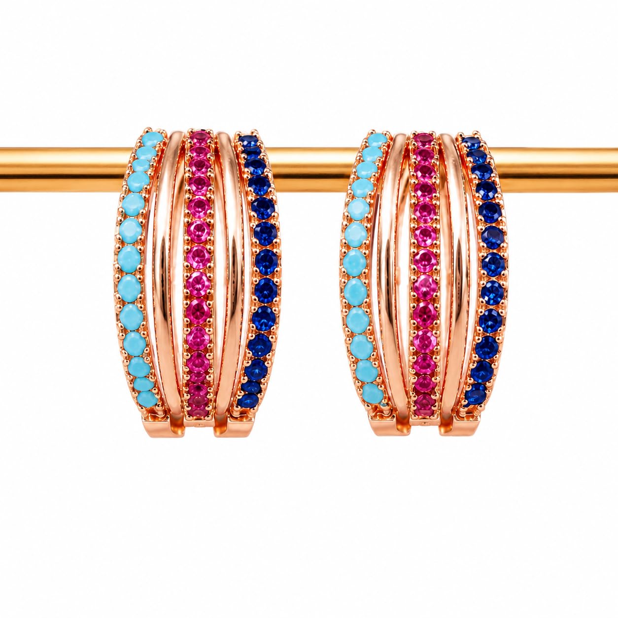 Rose Gold Alloy American Diamond Cubic Zirconia Bow Hoop Earrings for Women & Girls Fashion Jewellery, Party, Wedding Gift