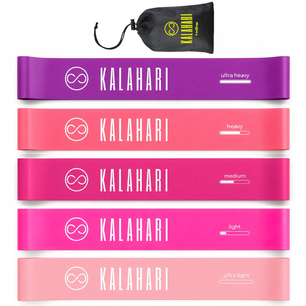 KALAHARI Fitness Bands Set of 5 + Exercise eBook and Bag - Elastic Band with 5 Resistance Levels for Strength Training, Stretching, Gym, Pilates, Yoga - Resistance Bands — image 1