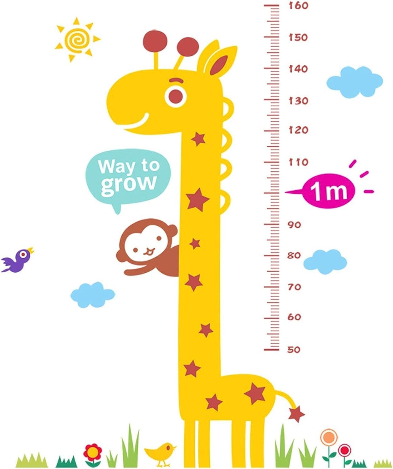 Regla de medición de etiqueta de pared y gráfico de altura para niños con diseño de animales lindos