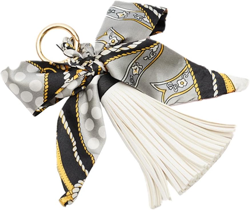 QTMY Silk Ribbon Bow Tassel Bag Pendant Charm Keyring Keychain for Women Purse Handbag Decor