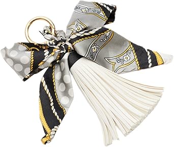 QTMY Silk Ribbon Bow Tassel Bag Pendant Charm Keyring Keychain for Women Purse Handbag Decor