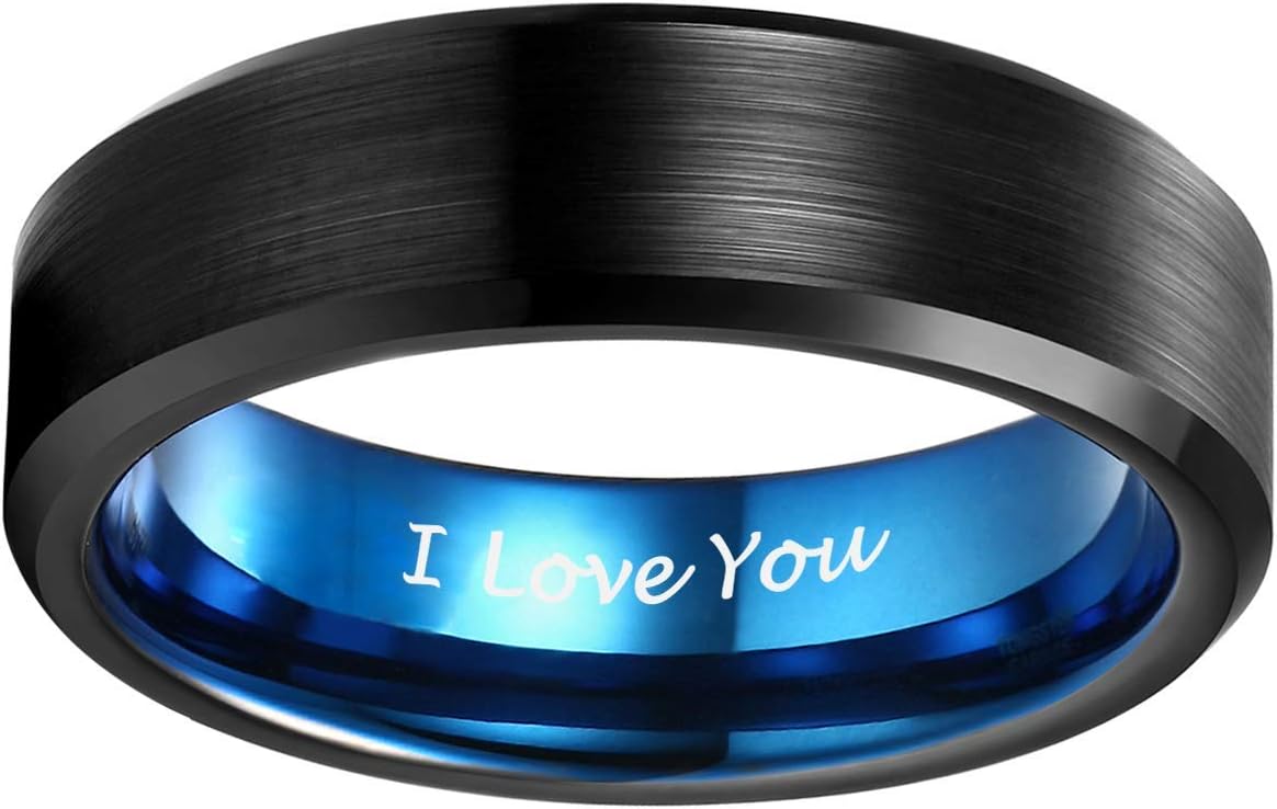 TRUMIUM 4mm 6mm Tungsten Rings for Men Women Black and Blue Wedding Bands Beveled Edges Comfort Fit Size 4-15 - Image 2