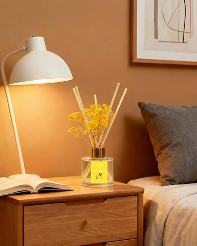 Vista 4 de Reed Diffuser Set-Lemon Verbena Scent Fragrance Oil Diffuser with 6 Reed Sticks Home & Bedroom Bathroom Decor,3.38 fl oz (100ml) (Lemon Verbena)