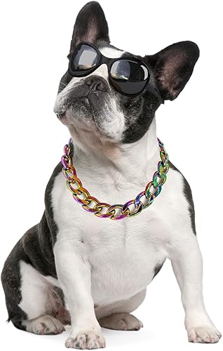 Collar de cadena de perro arcoíris de 34 pulgadas (0.787 in) de ancho, collar duradero de eslabones cubanos para perro, bonito collar de moda para