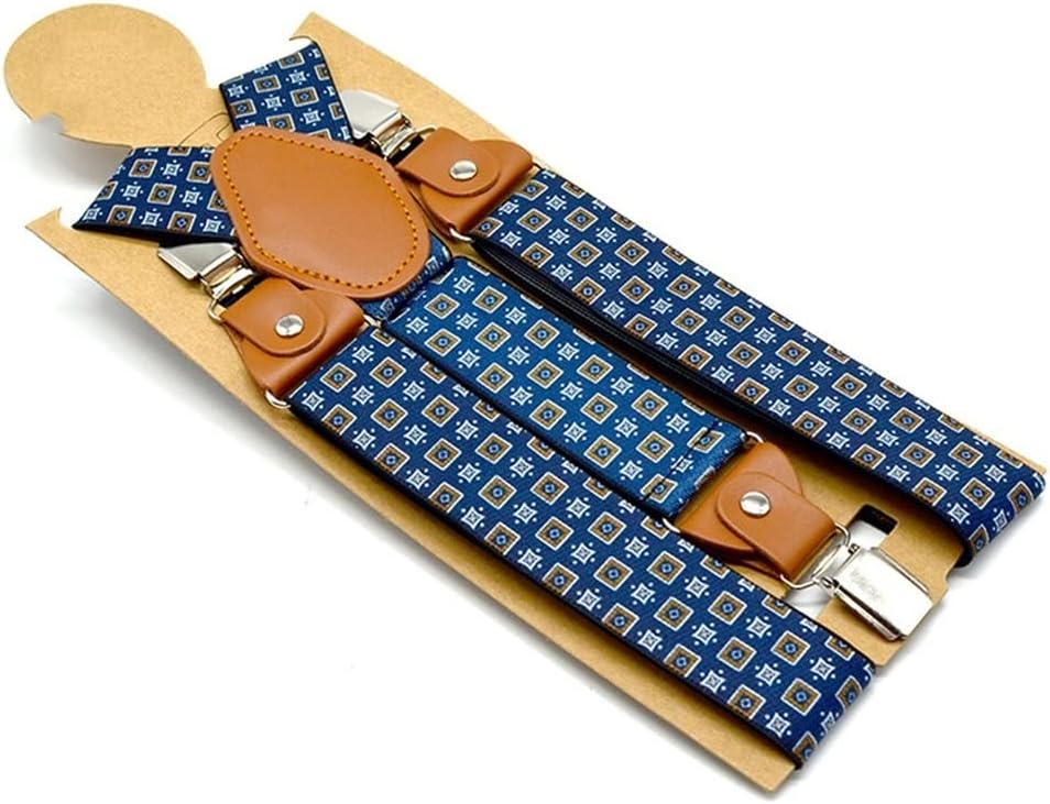 Suspenders Men's Adjustable Casual Belt Leather 3 Clip Y-shaped Support Printed