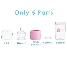 PopYum 9 oz Pink Anti-Colic Formula Making/Mixing/Dispenser Baby Bottles, 3-Pack with 2 Medium Flow Nipples, 260 ml, BPA-Free, Natural Latch