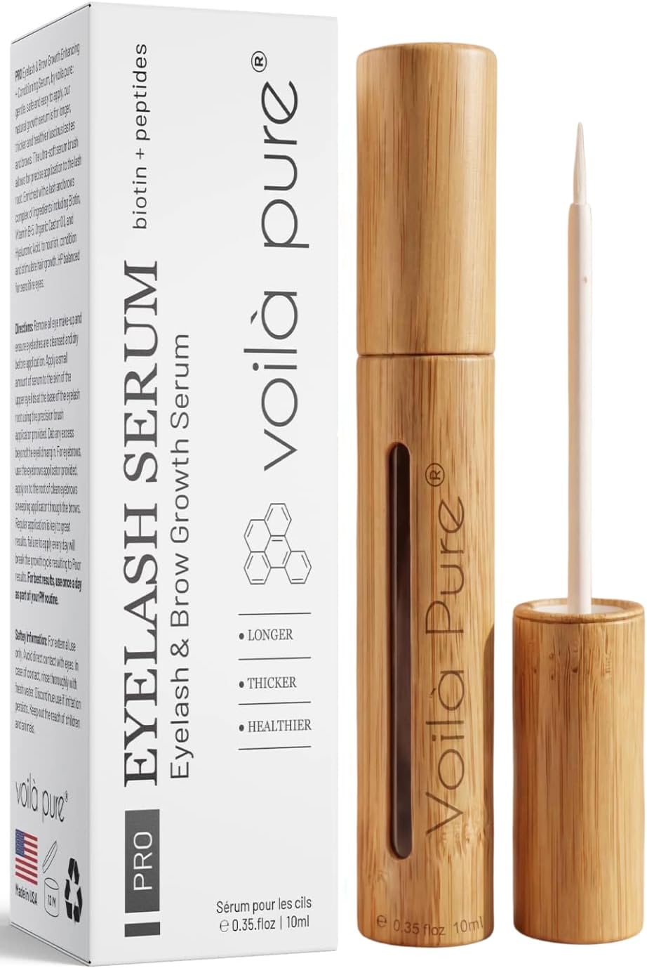 Eyelash Growth Serum | XL-10ml - Lash & Brow Enhancer with Biotin | Peptide-Powered Formula & Hyaluronic Acid | Longer Thicker Lashes