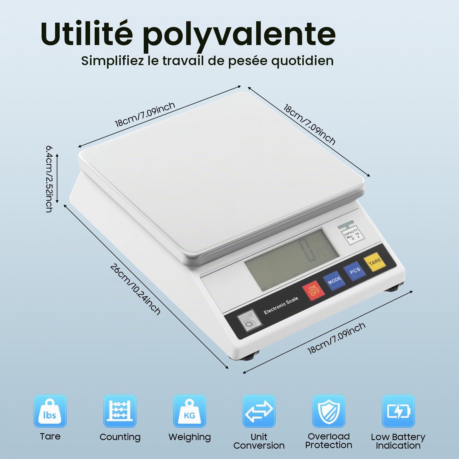 Balance de précision - Balance d'analyse de laboratoire - Balance électronique - Balance de bijoux - Balance de cuisine - Calibrage 7500 g/0,1 g